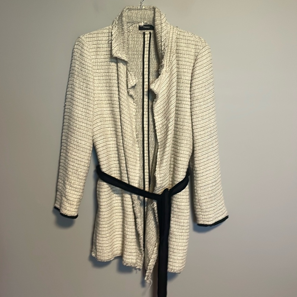 Theory Clairene Tweed Carson Tan/Black Sweater Jacket Size Medium